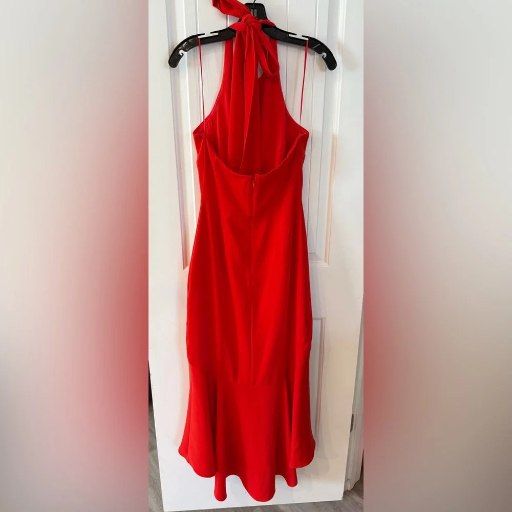 Belle Badgley Mischka Red Halter Midi Dress Size 4 NWT Formal Cocktail Wedding - Picture 4 of 7
